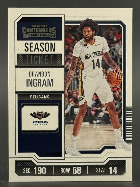 2023-24 Panini Contenders Season Ticket Brandon Ingram trading card #14, picturing Ingram in a Pelicans uniform.