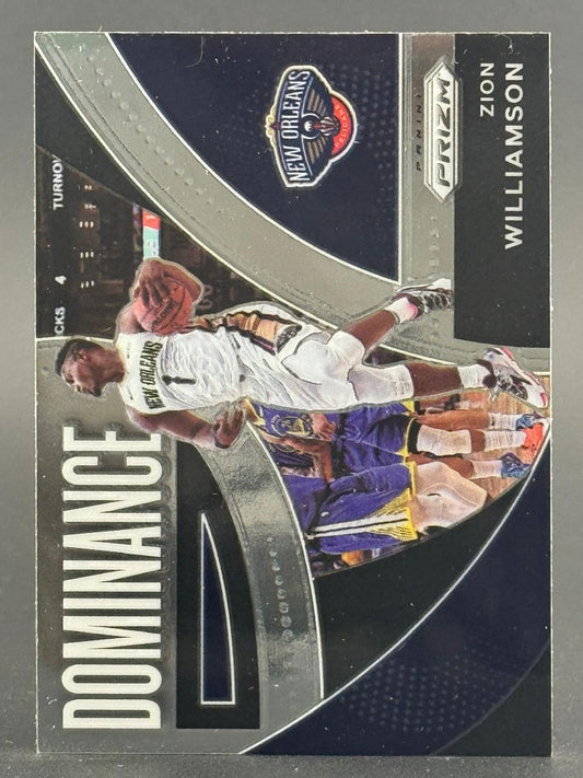 Zion Williamson 2019-20 Panini Prizm Dominance trading card.