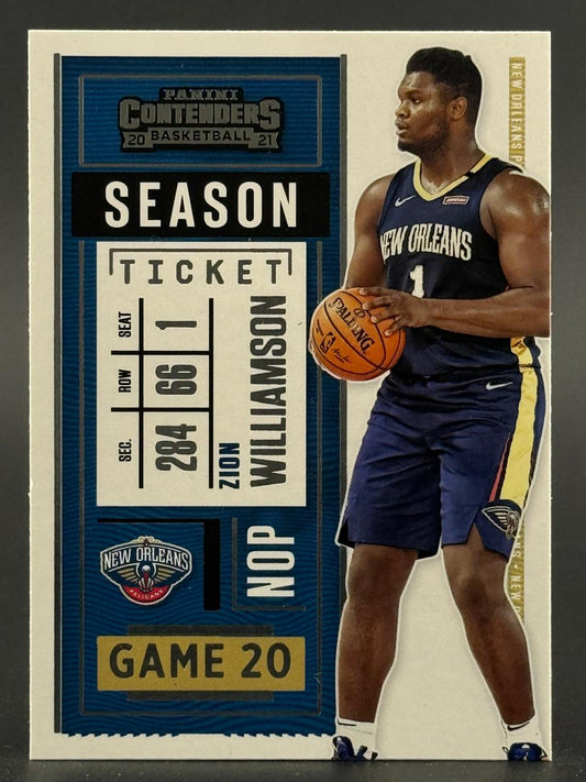 2020-21 Panini Contenders Zion Williamson Season Ticket basketball card, ungraded.