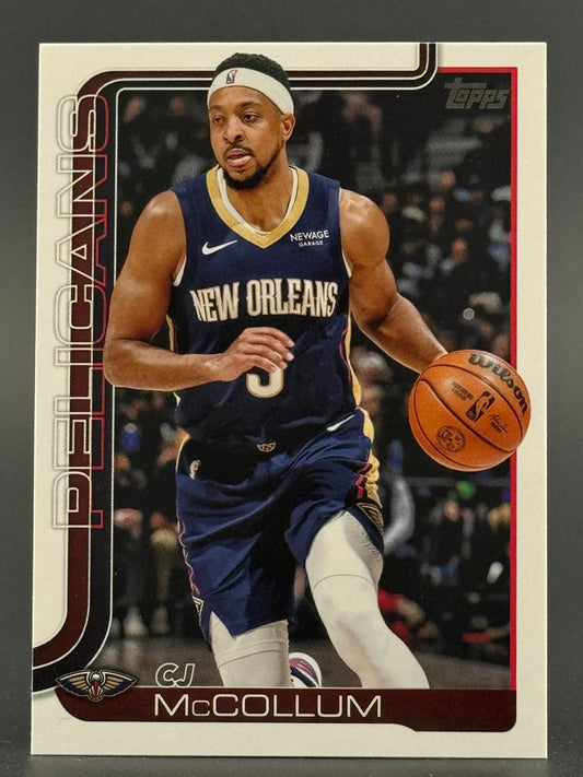 CJ McCollum New Orleans Pelicans basketball card dribbling a ball.