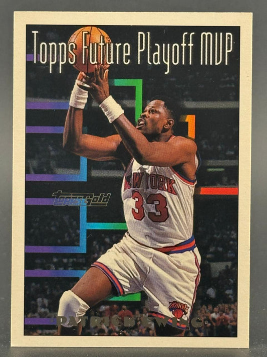 Patrick Ewing 1992-93 Topps Gold Topps Future Playoff MVP basketball card.