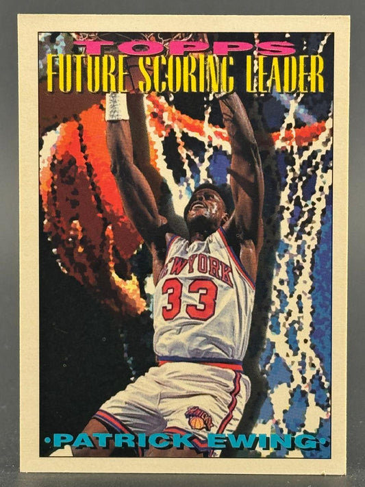 Patrick Ewing basketball card, Topps Future Scoring Leader insert, showing him dunking.