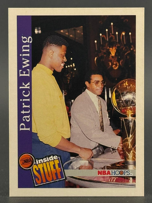 1991 NBA Hoops Patrick Ewing Inside Stuff trading card.
