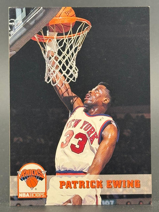 Trading card of Patrick Ewing dunking, NBA Hoops set.