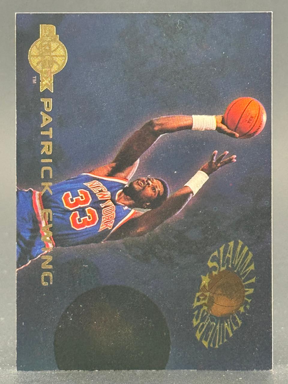 Patrick Ewing 1994-95 SkyBox E-X2000 basketball card, #33 visible on his New York Knicks uniform.