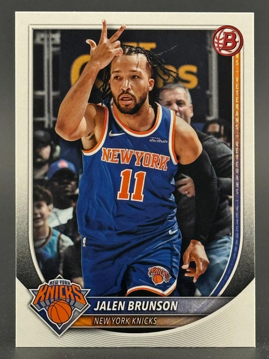 Jalen Brunson New York Knicks trading card, holding fingers to his head.