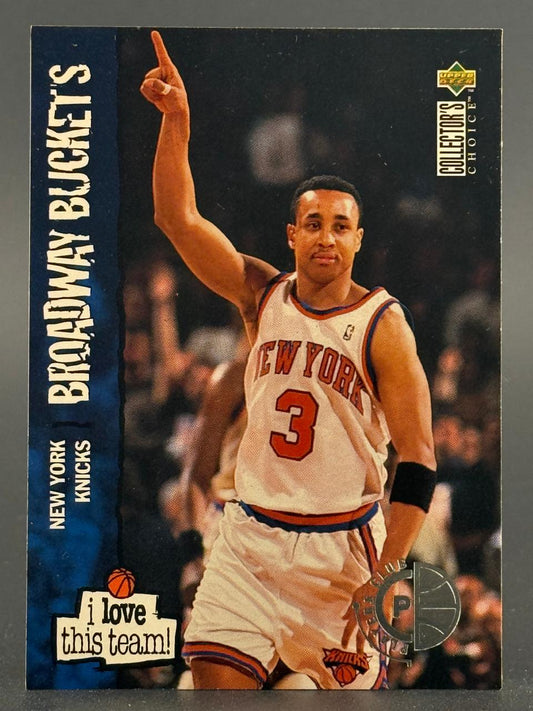 Upper Deck Collector's Choice trading card of New York Knicks player #3 pointing up, with "BROADWAY BUCKETS".