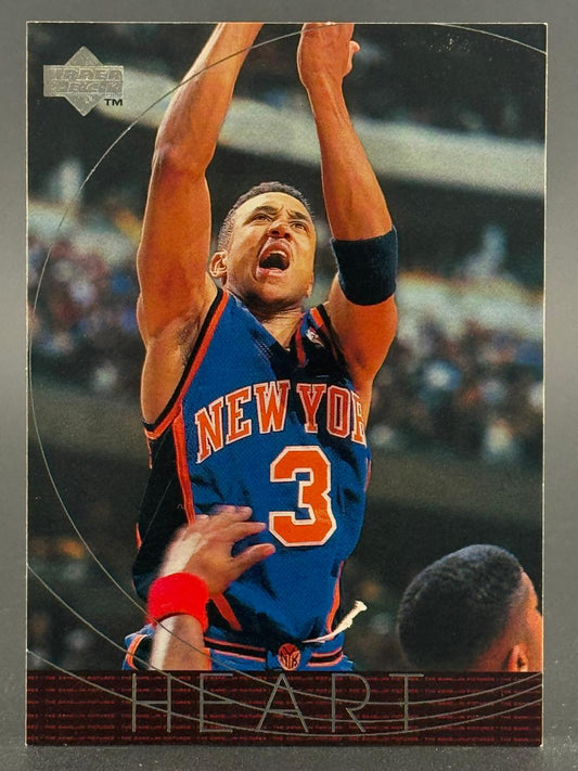 Upper Deck basketball trading card featuring a New York Knicks player with number 3 shooting.