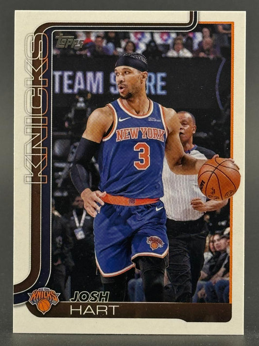 Topps trading card of New York Knicks player Josh Hart, number 3, dribbling a basketball.