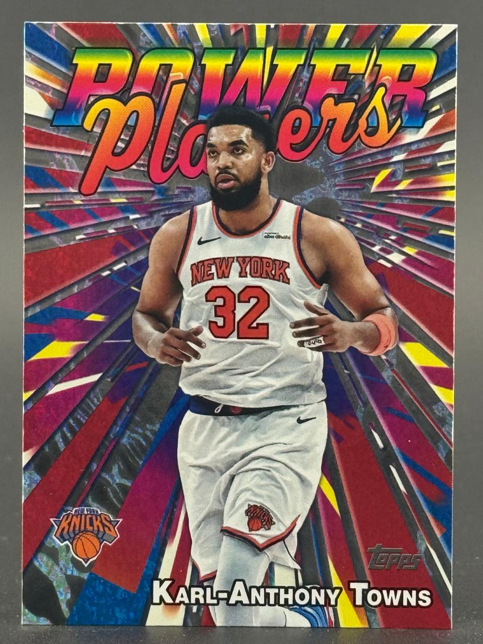 Karl-Anthony Towns Power Players trading card in New York Knicks uniform.