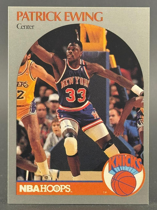 Patrick Ewing 1989-90 NBA Hoops trading card #45, showing him in a Knicks uniform.