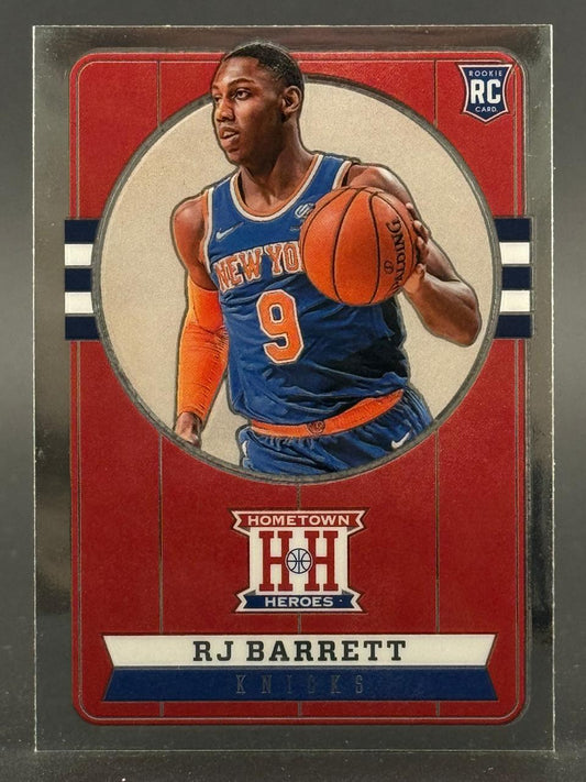 Trading card of RJ Barrett, New York Knicks, Hometown Heroes insert, Rookie Card.