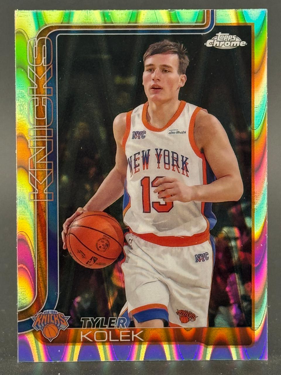 Tyler Kolek 2024-25 Topps Chrome Knicks basketball card.