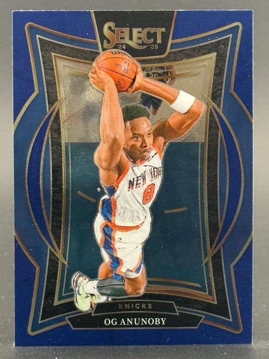24-25 Panini Select OG Anunoby New York Knicks basketball trading card holding a basketball.