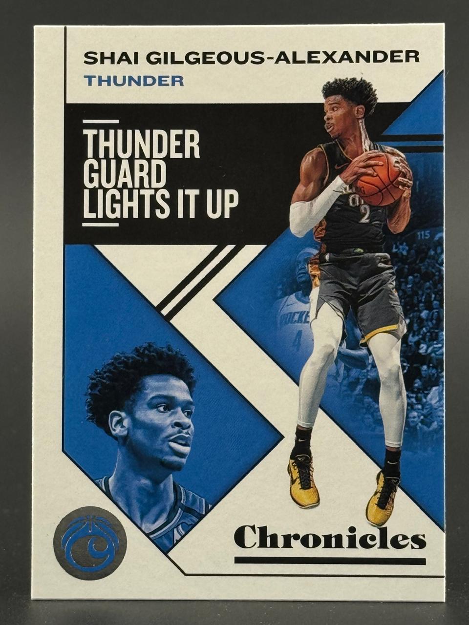 Shai Gilgeous-Alexander 2019-20 Panini Chronicles basketball card, Thunder Guard Lights It Up insert.