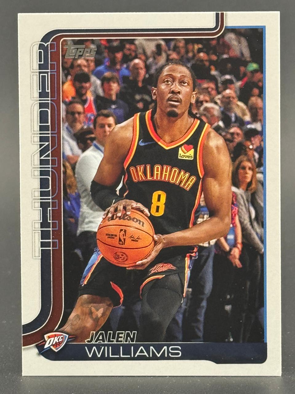 Jalen Williams 2024-25 Topps basketball card, showing him in a Thunder uniform holding a basketball.
