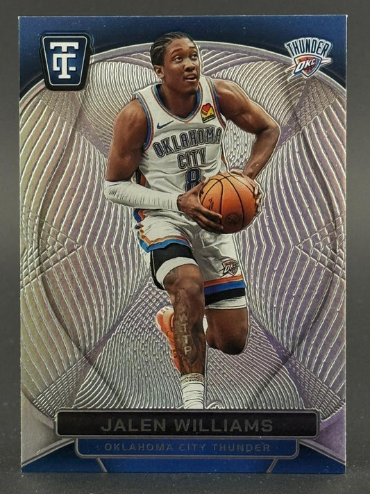 Jalen Williams trading card featuring him in an Oklahoma City Thunder uniform holding a basketball.