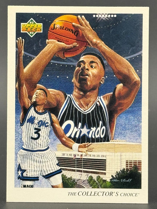 1992-93 Upper Deck Dennis Scott trading card, #1, featuring Scott in an Orlando Magic uniform shooting.