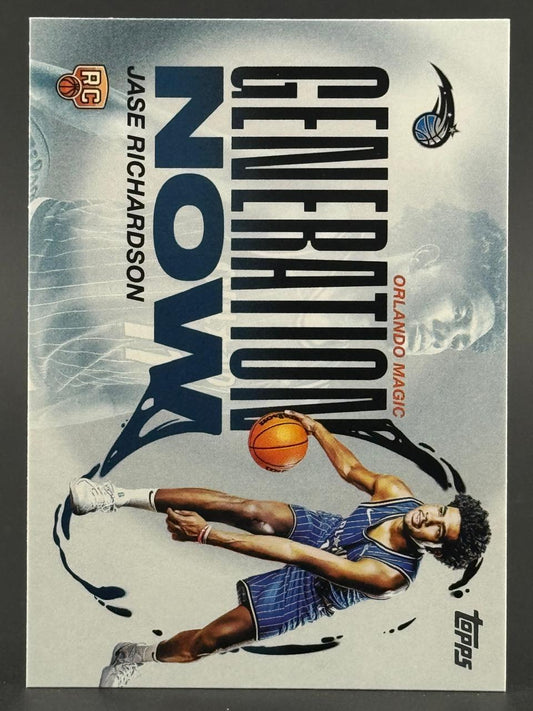 Jase Richardson Orlando Magic basketball trading card, Generation Now set, featuring player dribbling.