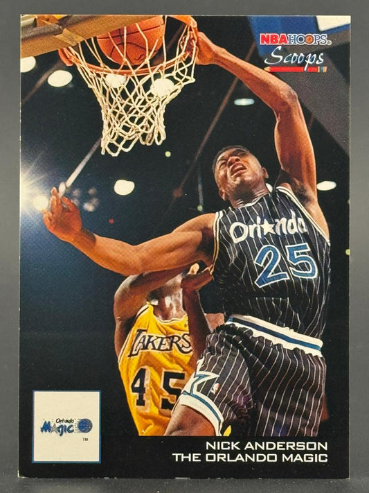 Nick Anderson 1993-94 NBA Hoops Scoops trading card dunking.