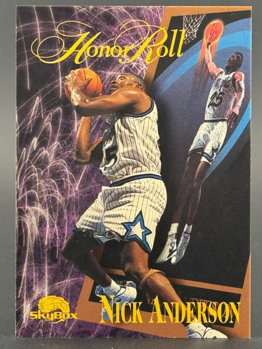 Trading card of Nick Anderson in a Magic jersey, part of the SkyBox Honor Roll set.