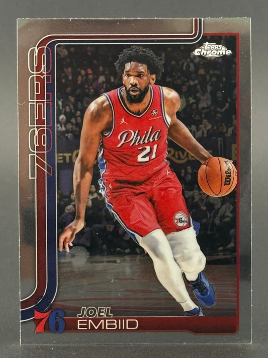 Joel Embiid 76ers Topps Chrome trading card.