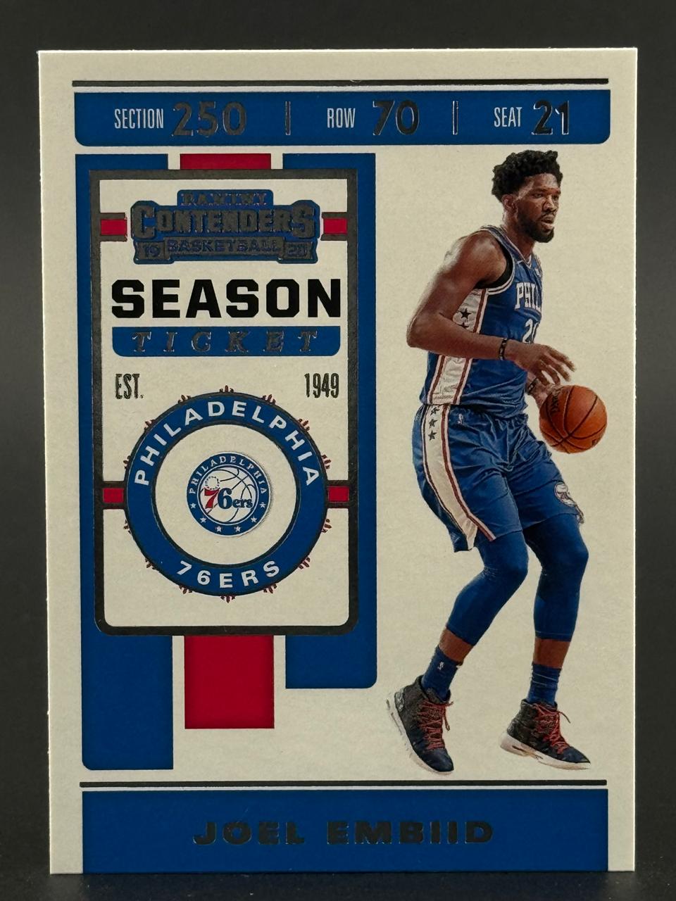 Joel Embiid 2019-20 Panini Contenders Season Ticket basketball card.