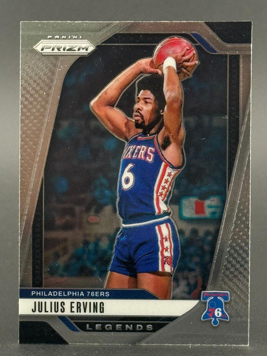 Julius Erving 76ers Panini Prizm Legends basketball card.