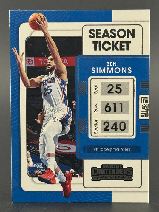 2021-22 Panini Contenders Ben Simmons Season Ticket basketball card, Philadelphia 76ers.