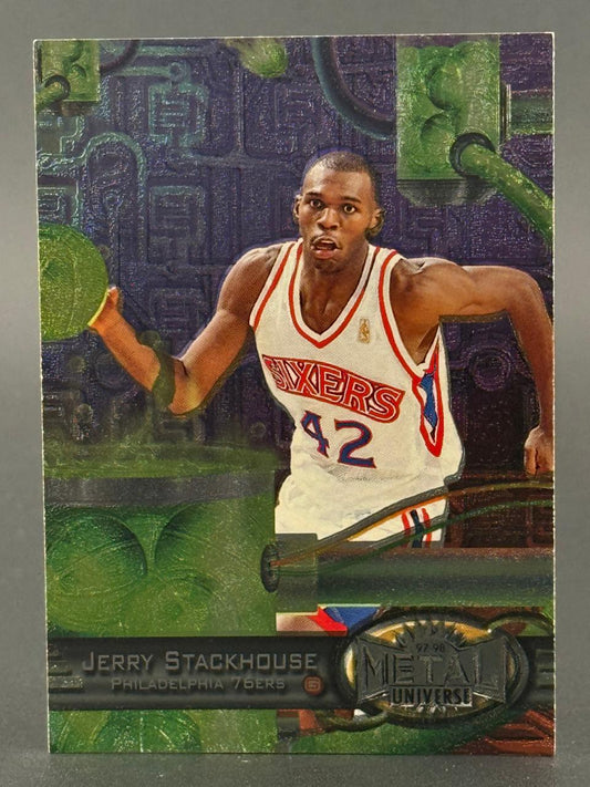 1997-98 Metal Universe Jerry Stackhouse Philadelphia 76ers basketball card.
