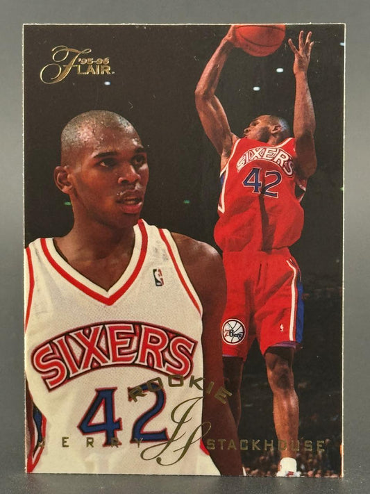 1995-96 Flair Jerry Stackhouse 76ers rookie basketball trading card.