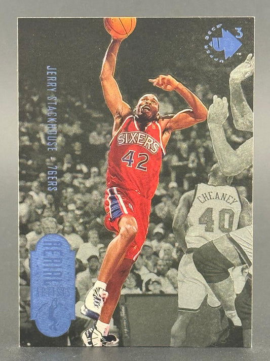 Jerry Stackhouse 76ers basketball card, Upper Deck Aerial Artists.
