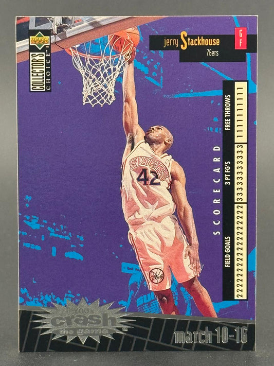 Jerry Stackhouse 1995-96 Upper Deck Collector's Choice Crash the Game basketball card dunking.