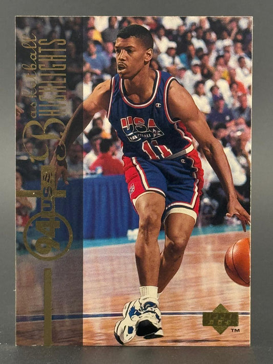1994 Upper Deck USA Basketball Highlights trading card featuring a player dribbling in a USA uniform.