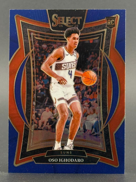 2024-25 Select Oso Ighodaro Rookie Card featuring the Suns player in uniform dribbling a basketball.