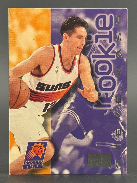 Steve Nash rookie basketball card with the Phoenix Suns, featuring vertical "Rookie" text.