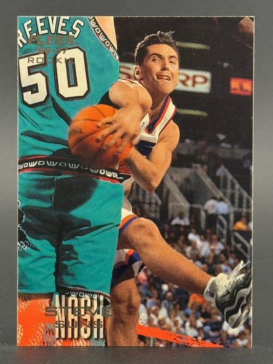 1996-97 Fleer Steve Nash rookie card #50, showing Nash driving past a defender.