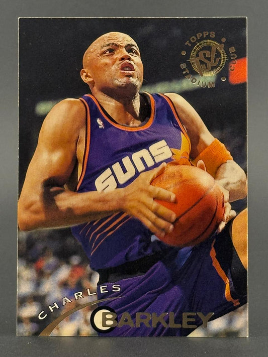 Charles Barkley 1990s Topps Stadium Club basketball card in Phoenix Suns uniform.