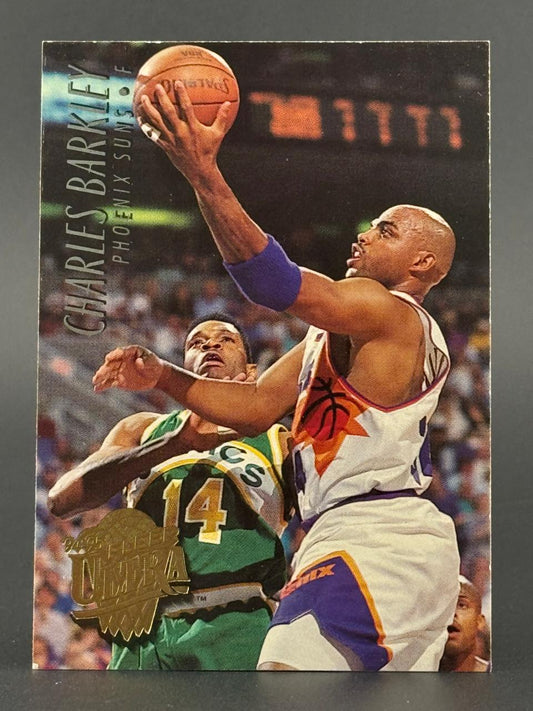 1994-95 Fleer Ultra Charles Barkley basketball card #unknown, showing him shooting over a defender.
