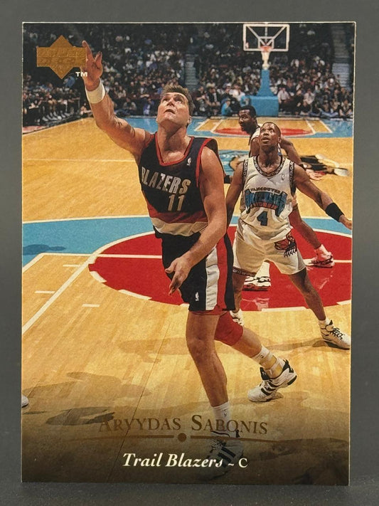 Arvydas Sabonis 1996 Upper Deck basketball card, #11, showing him playing for the Trail Blazers.