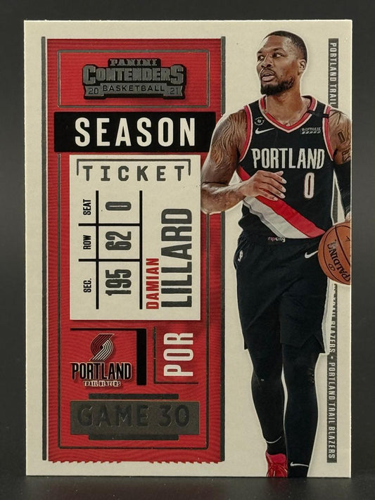 2020-21 Panini Contenders Damian Lillard Season Ticket trading card #30.