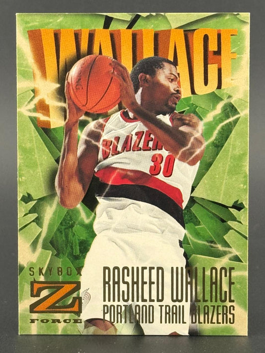1996-97 SkyBox Z-Force Rasheed Wallace basketball card #30, showing him in a Trail Blazers uniform.