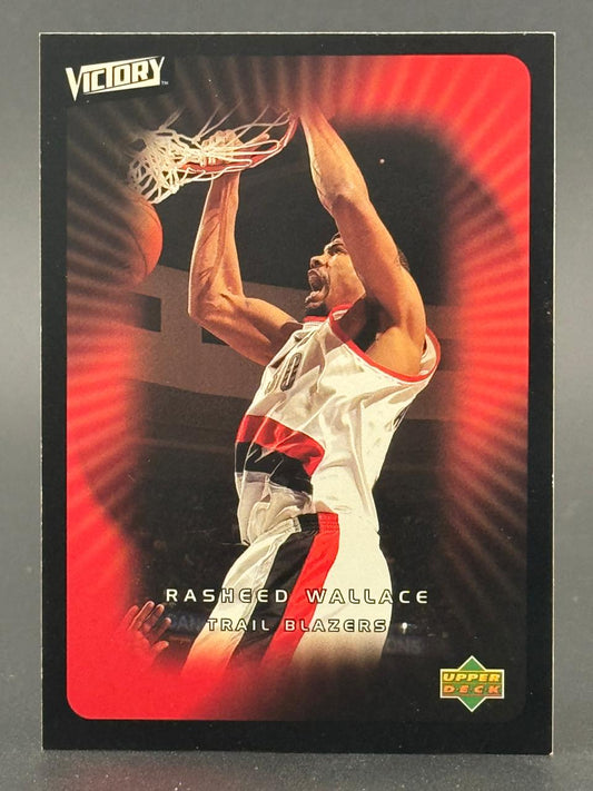 Rasheed Wallace 1999-00 Upper Deck Victory basketball card, player dunking.