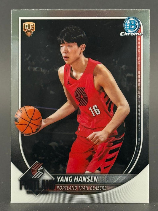 Yang Hansen 2024-25 Bowman Chrome basketball card, Portland Trail Blazers #16.