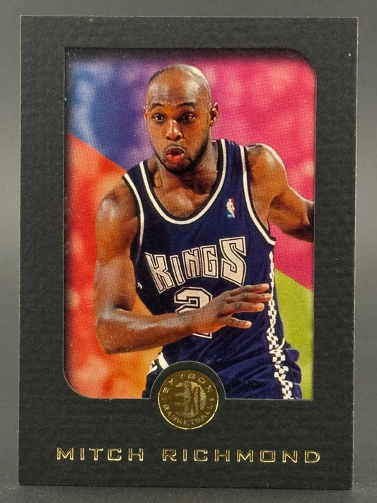 Mitch Richmond trading card in a black border, showing him in a Sacramento Kings jersey.