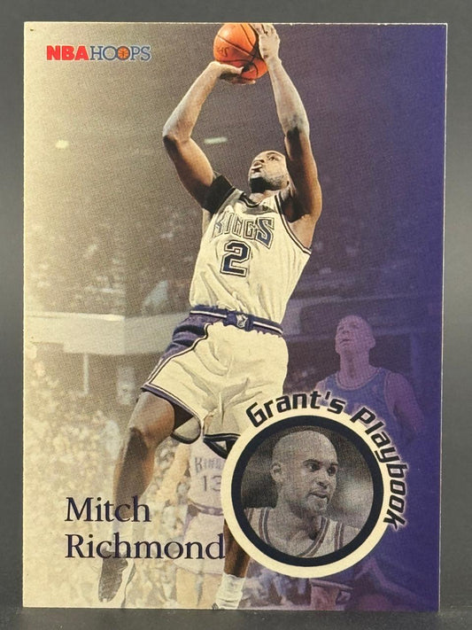 1996-97 NBA Hoops Mitch Richmond basketball card featuring a Grant's Playbook inset.