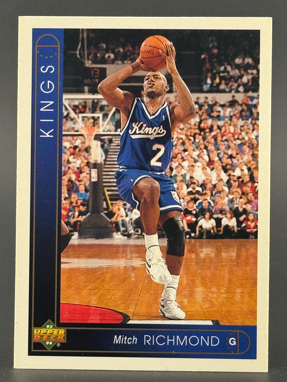 1993-94 Upper Deck Mitch Richmond trading card #G showing him shooting a basketball.