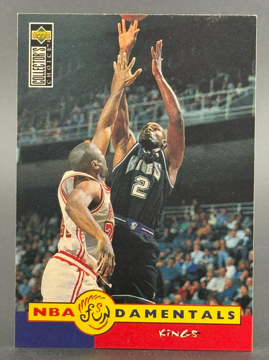 1990s Upper Deck Collector's Choice NBA Fundamentals basketball card featuring a Sacramento Kings player shooting.
