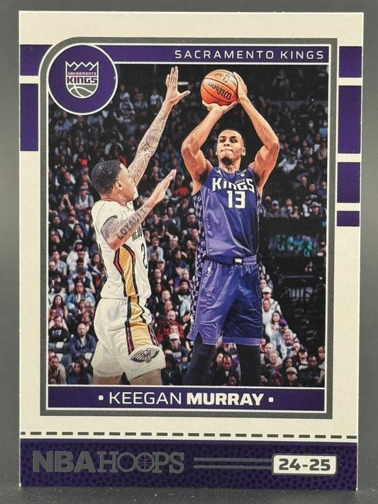 24-25 NBA Hoops trading card of Sacramento Kings player Keegan Murray, number 13, shooting a basketball.