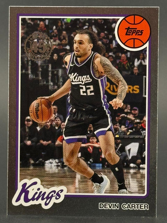 Devin Carter 2024-25 Topps basketball card, Kings #22, with a 45th Anniversary logo.